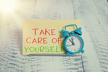 Word writing text Take Care Of Yourself. Business photo showcasing a polite way of ending a...