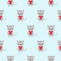 Obraz na płótnie Canvas Seamless pattern with cute funny kawaii cartoon cats with hearts. Vector seamless texture for wallpapers, pattern fills, web page backgrounds