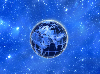 Blue Space With Earth 3d rendering
