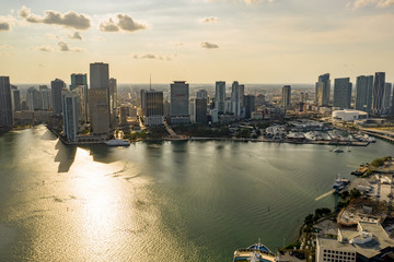 Sunset over Downtown Miami FL aerial photo