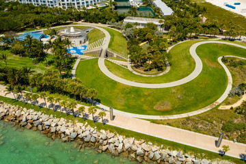 Aerial photo Miami Beach South Pointe Park Government Cut shut down due to Coronavirus Covid 19 no...