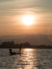 Inle lake in Myanmar (Birma), fishermen in boats 
