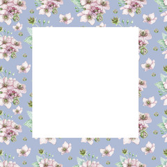 flowers on a branch garden berries blackberries leaves flora bouquet botany spring summer watercolor hand-drawn pattern seamless