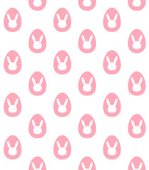 Vector seamless pattern of flat easter white rabbit bunny head silhouette in pink egg isolated on white background