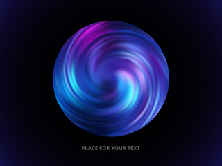 Bright abstract poster design. Blue swirl waves in a circle, modern design for your creativity.