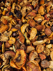 lots of dried fruit for food and drink background