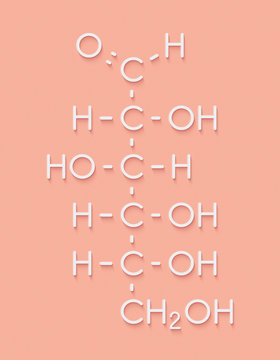Glucose (D-glucose, dextrose) grape sugar molecule. Skeletal formula.