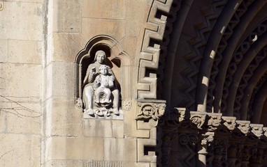 Yak Chapel in Budapest. In the facade of the church are carved statues of Jesus Christ and 12...