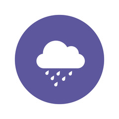 Weather pictogram. Forecast icon. Rain symbol. Rainy cloud with water drops. Rain storm. Negative with circle background.