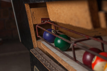 Billiards balls on billiards table. Billiard sport concept