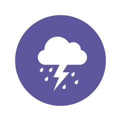 Weather pictogram. Forecast icon. Thunderstorm symbol. Cloud with big thunder and heavy rain drops.