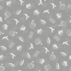 Seamless pattern with parasites of dog as mosquitoes, roundworms, tapeworms, fleas and ticks.