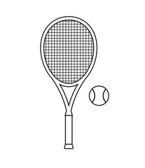 Vector flat outline tennis racket and ball isolated on white background