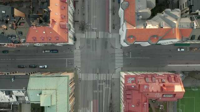 Rising aerial shot of empty intersection during Coronavirus Covid-19 outbreak