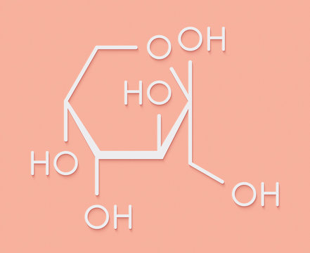 Fructose (D-fructose) fruit sugar molecule. Component of high-fructose corn syrup (HFCS). Skeletal formula.