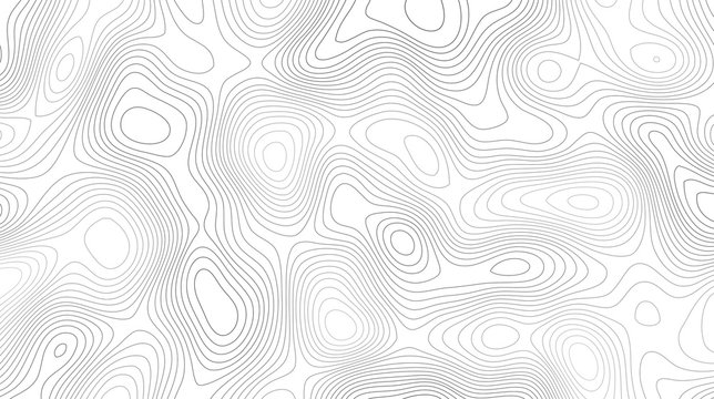 Abstract Topographic contour lines map pattern. Black and white topographical wavy relief lines.