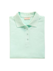 folded polo shirt mint green isolated on white background