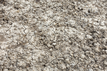 Cracked dry dirt flat surface, abstract texture, copy space background, retro pattern.