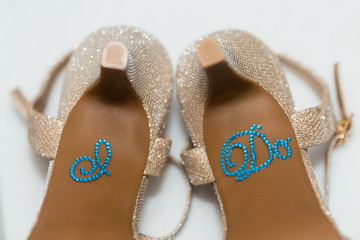 Bridal wedding shoes with I do message on sole. Marriage.