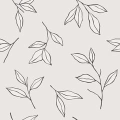 Fototapeta na wymiar Botanical hand drawn seamless pattern with leaves. Vector floral hand sketched background 