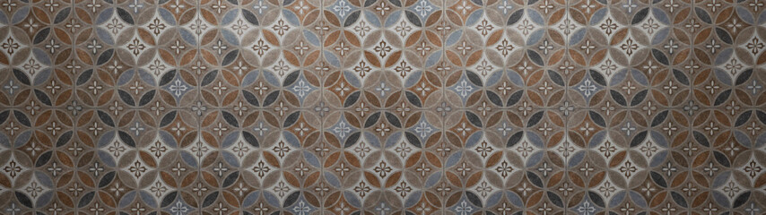 Panele Szklane  Stary brązowy beżowy vintage shabby patchwork mozaika motyw płytki kamień beton cementowy ściana tekstura tło z nadrukiem koła