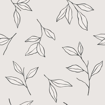 Botanical hand drawn seamless pattern with leaves. Vector floral hand sketched background	