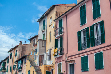 Fototapeta na wymiar Colored houses in Trebino in Italy