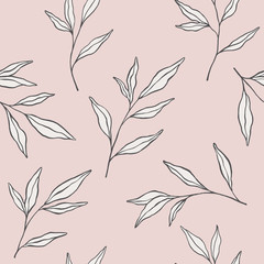 Botanical hand drawn seamless pattern with leaves. Vector floral hand sketched background	