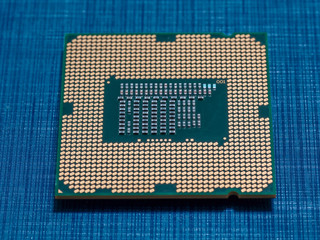Micro processor gold connection side macro photography