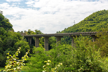 Fototapeta na wymiar Bridge over the mountain river Arkala