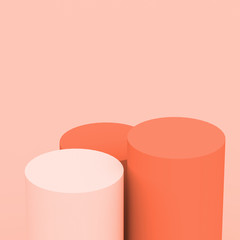 3d orange white cylinder podium minimal studio background. Abstract 3d geometric shape object illustration render. Display for cosmetic perfume fashion product.