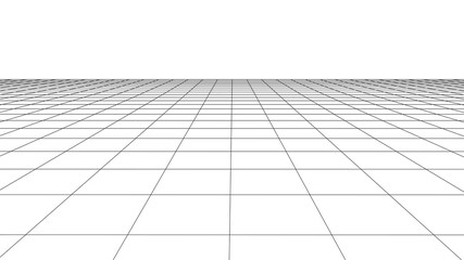 Vector perspective mesh. Detailed grid lines on white background.
