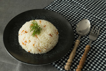the rice food service in the plate at the restaurant.