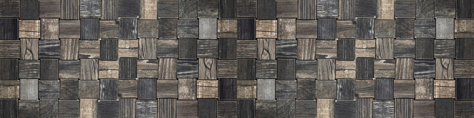Brown black gray wooden cubes texture background banner panorama	
