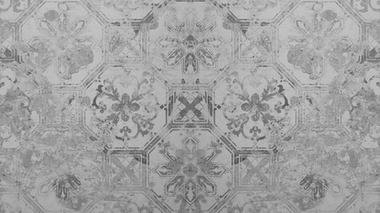 Old gray vintage shabby patchwork motif tiles stone concrete cement wall texture background