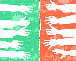 Obraz premium hand silhouettes two color background