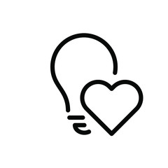 Light bulb and heart shape. Symbol of passion, inspiration, love, abstract, adore, art.