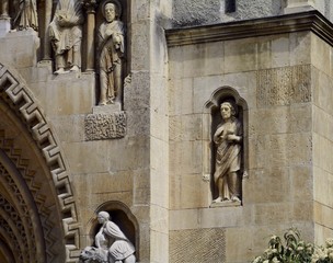 Yak Chapel in Budapest. In the facade of the church are carved statues of Jesus Christ and 12...