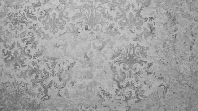 Old gray vintage shabby patchwork motif tiles stone concrete cement wall texture background