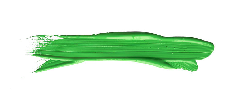 Green chroma brush stroke paiting over isolated background, canvas watercolor texture