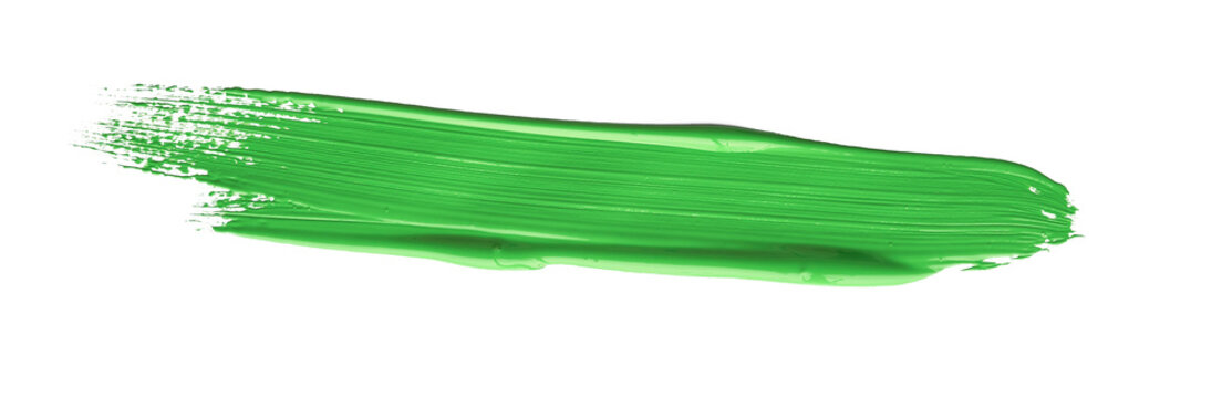 Green chroma brush stroke paiting over isolated background, canvas watercolor texture