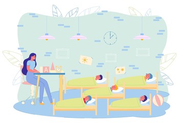 Teacher Watches Pupils During Quiet Hour in Room.