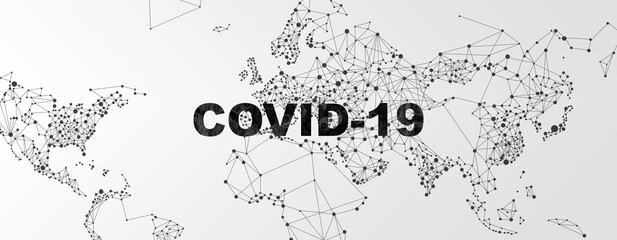 Fototapeta na wymiar Global viral disease pandemic. Black and white illustration with word COVID-19