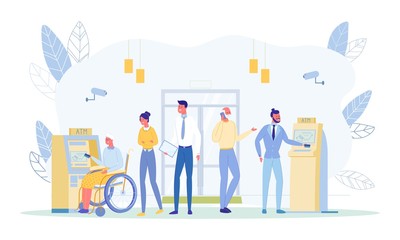 People Waiting in Line to Draw Money from ATM.