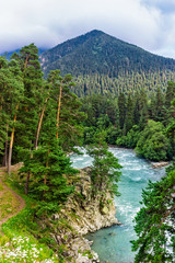 Fototapeta na wymiar bolshoy zelenchuk river in the caucasus mountains on a summer day