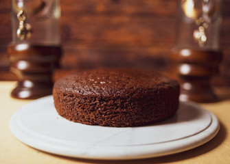 still life of a brownie with wooden background
