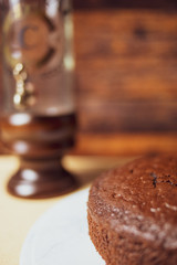 still life of a brownie with wooden background
