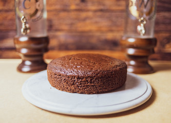 still life of a brownie with wooden background
