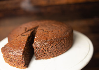 still life of a brownie with wooden background
