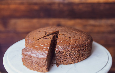 still life of a brownie with wooden background

